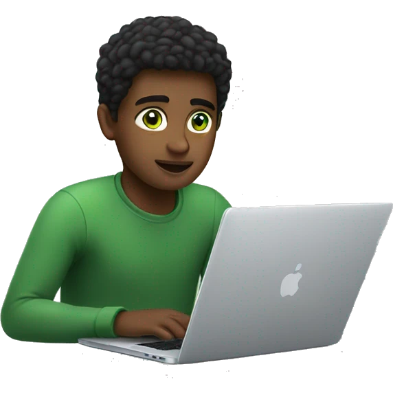 22 years boy having green eyes working on apple  laptop emoji