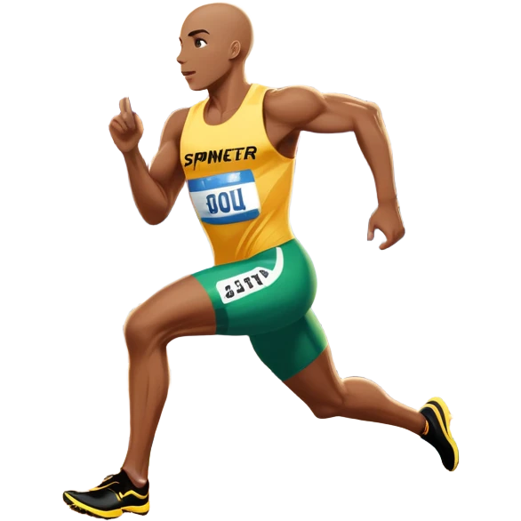 An icon depicting a sprinter in full motion, racing down a track with determination. The background showcases a vibrant stadium filled with cheering fans, bright lights, and a clear sky. The scene captures the speed, power, and focus of athletics.  emoji