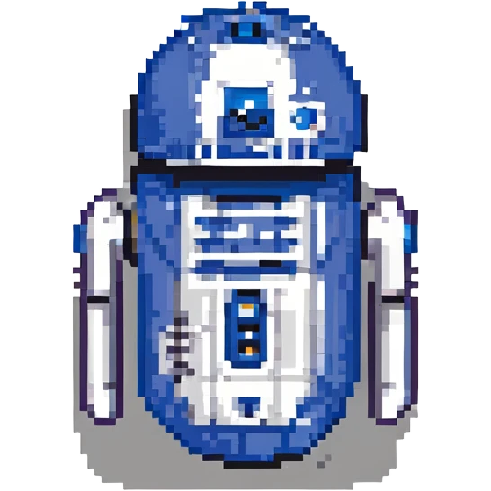 a cute droid inspired by R2-D2 in pixel art style emoji