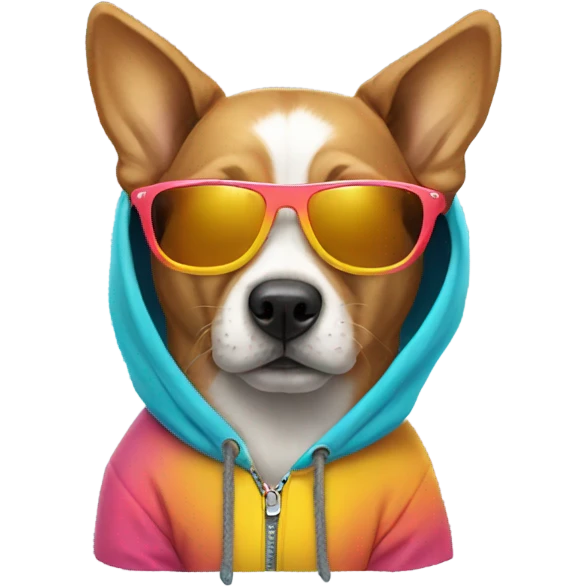 dog wearing a hoodie with sunglasses emoji