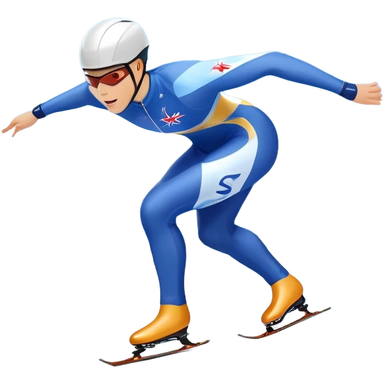 An icon showing a speed skater gliding on a professional oval ice track, captured in mid-motion with aerodynamic posture and sleek skates. The background features snowy mountains, flags, and a clear blue sky. Transparent background reflects the speed and elegance of the sport. emoji