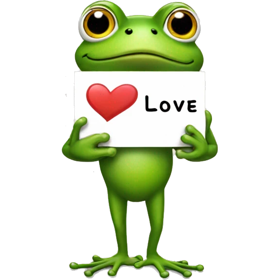 Frog holding sign saying I love you emoji