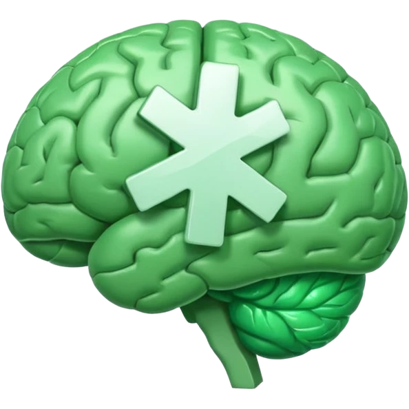 green brain with health logo plus on it emoji