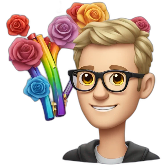Jonathan Toews wearing glasses as a rainbow musical flute instrument in a symphony with pastel roses emoji