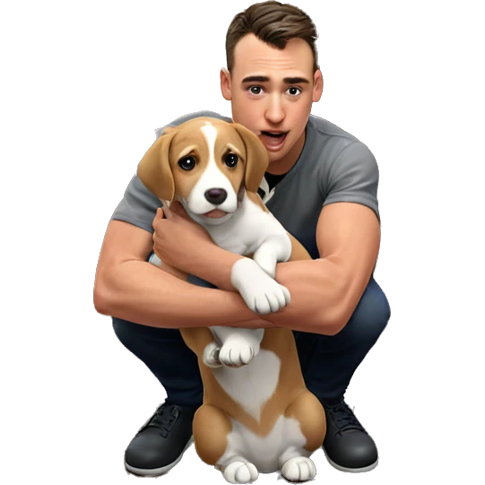 boy holding puppy by door emoji
