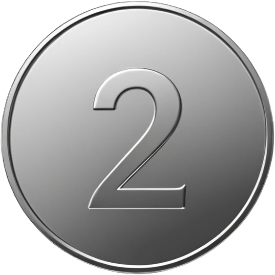 Emoji icon of a metal coin with engraved number 2, minimalist style, isolated, only metal color emoji