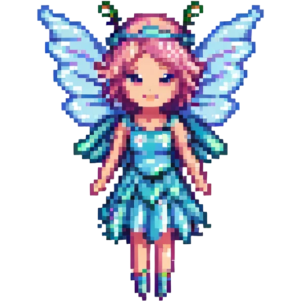 pixel art fairy with wings, flying, sparkles around emoji