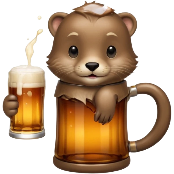 a beer holding an otter in its hand emoji