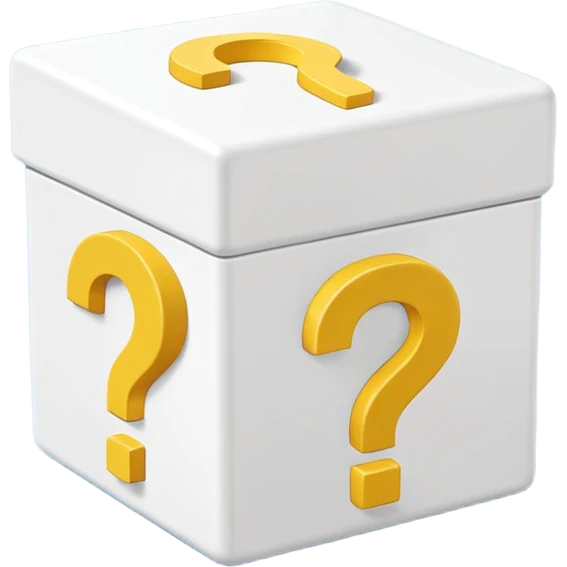white cube shaped box printed with "q&a" over stuffed with yellow question marks emoji