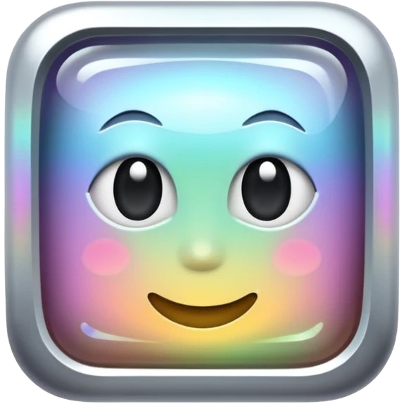 Sparkly glossy silver monochrome iridescent glass square emoji