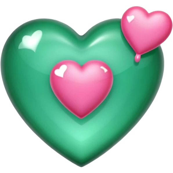 emerald heart with one mini pink heart inside of it  emoji