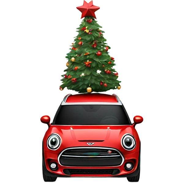 Red Mini Cooper Clubman with red roof decorated for Christmas emoji