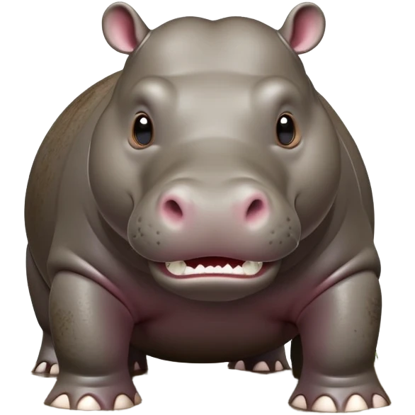 cinematic-hippo-realistic-full-body side view-standing on all fours-emoji,-massive-round-frame-partially-submerged-in-muddy-water,-wide-mouthed-grin-exposing-huge-teeth,-head-tilted-dramatically,-thick-greyish-brown-hide-glossy-from-water,-simplified-yet-realistic-focused-features,-highly-detailed,-glowing-with-an-almost-sarcastic-glow emoji