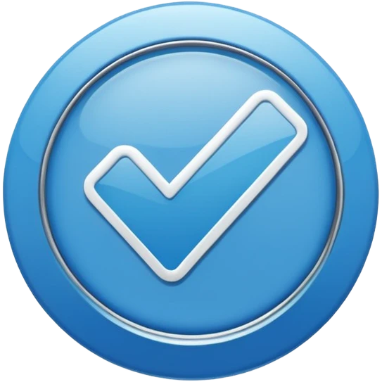 a small, round blue badge with a white check mark in the center, similar in style to the verification badge seen on social media emoji
