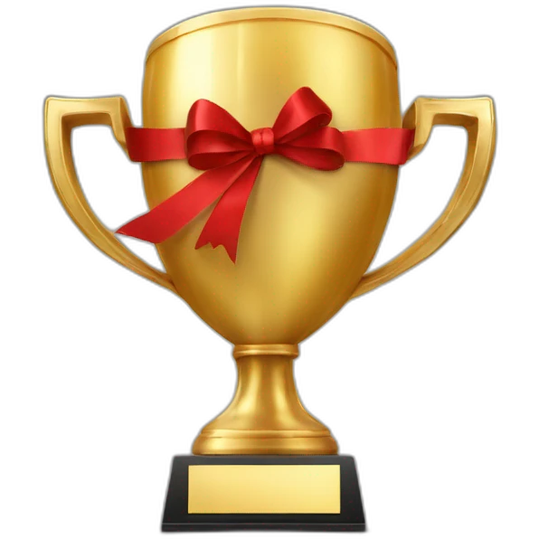 golden football cup with two red ribbons emoji