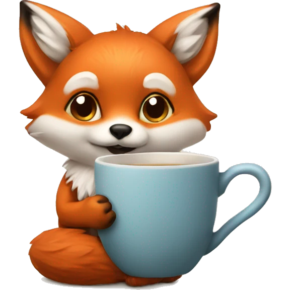 Cute little fox holding a mug in his paws emoji