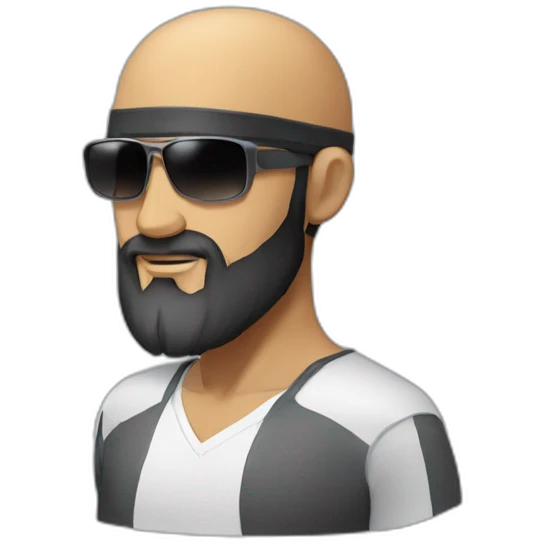 no hair man with long beard and wearing side back cap and viper sunglasses emoji