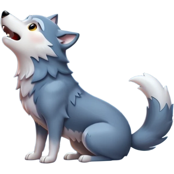Wolf howling at moon, cartoon emoji, night theme, no background emoji