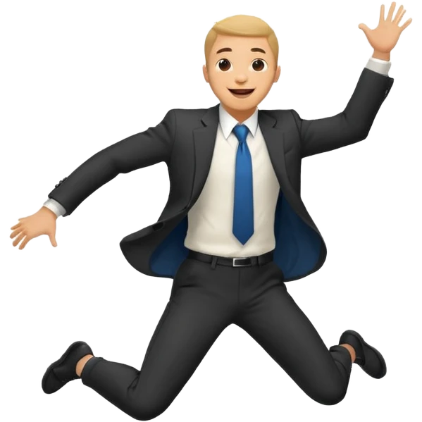 a man in a formal suit jumps with joy emoji