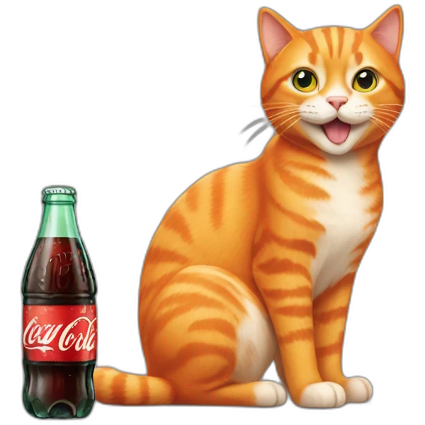 Orange cat with a bottle of coca cola emoji