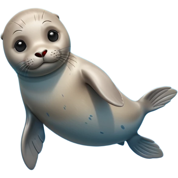 A 3D cartoon seal swimming with visible flippers, calm blue water, soft sunlight, Memoji-style realism. emoji