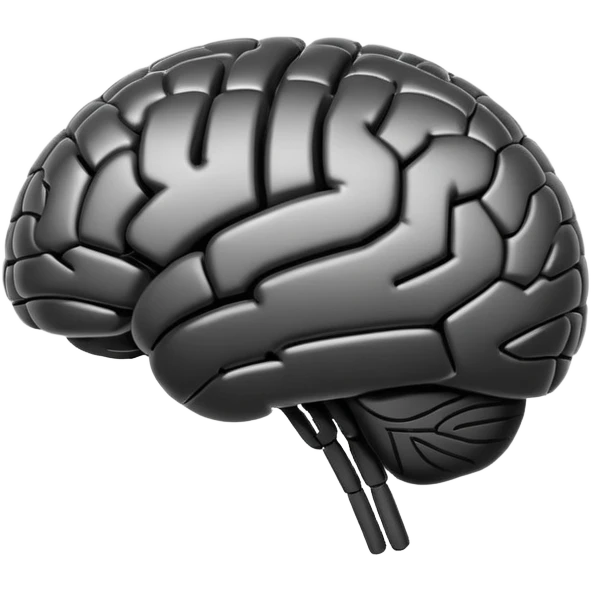 Futuristic AI brain emoji, simplified brain silhouette, metallic black and white, glowing neural lines inside, flat vector design, minimal clean style

 emoji