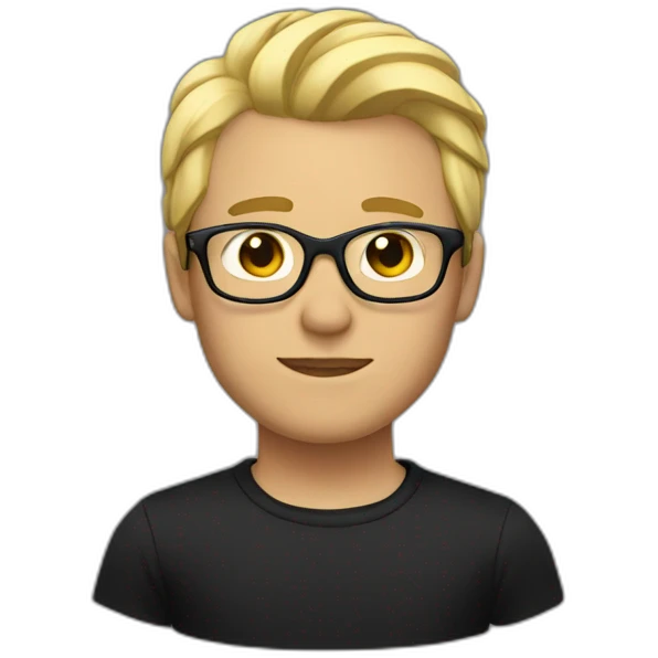 man with blonde hair, brown brows and glasses and black tshirt emoji