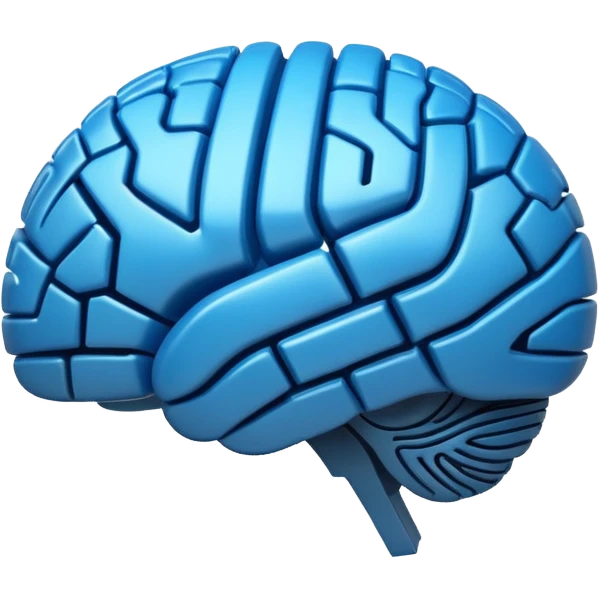 3D blue style icon representing artificial intelligence, stylized brain with digital circuit patterns, futuristic and clean, no text/letters/acronyms. No background. emoji