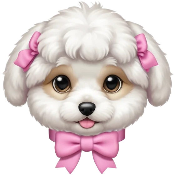 Schichon puppy playing, pink bow on collar emoji