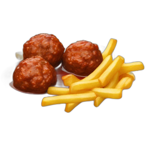 meatballs brown sauce and fries in dish emoji