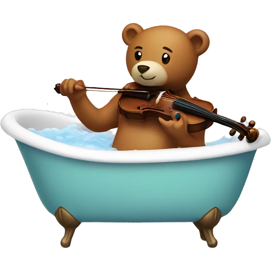 Man in a bath with a bear playing a violin emoji