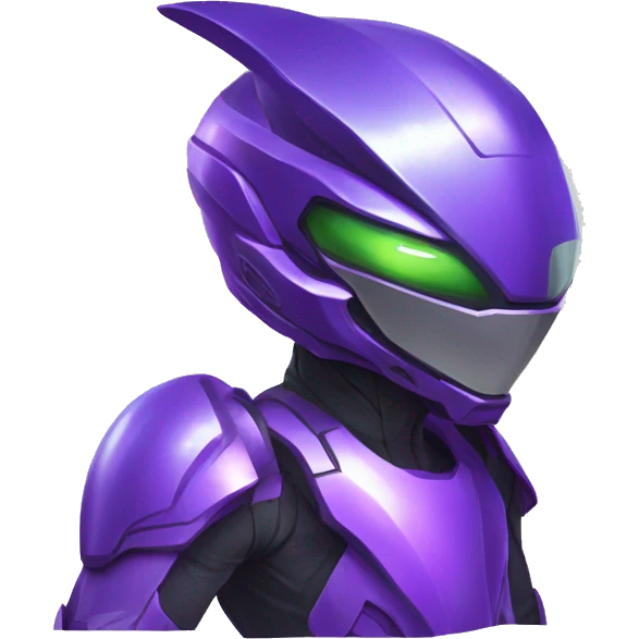 a shiny purple-green-redGenesect-Raptor-Fakémon—hybrid with a futuristic visor-helmet full body emoji