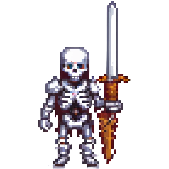 pixel art skeleton with a large sword emoji