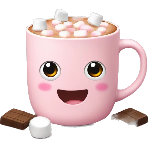 Light Pink mug of hot chocolate with marshmallows  emoji