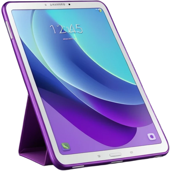 Ultra Detailed hyperrealistic beautiful Samsung galaxy 10.5 tablet, with a dark plum trendy cover case that sparkles with different colors, 3d render, isolated, still life. Must be 8k quailty, 9000x9000px resolution  emoji