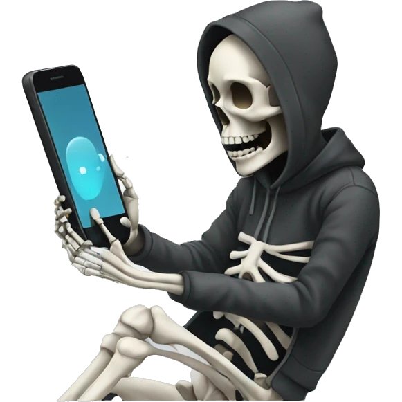 Skeleton wearing a hoodie and watching his phone emoji
