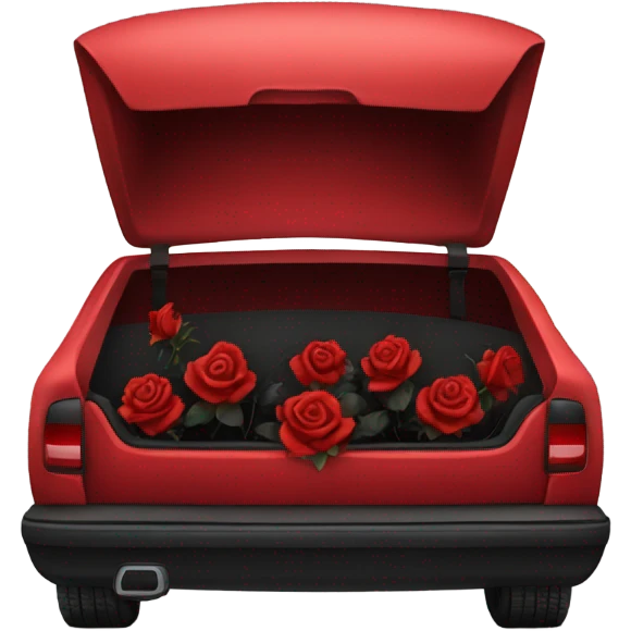 red open car trunk with black roses left in it emoji
