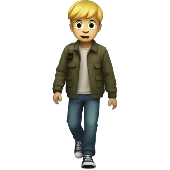 boy walking in a scary forest emoji