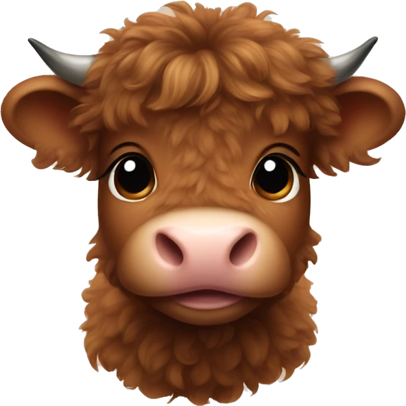 brown fluffy baby scottish cow with a small bow on head emoji