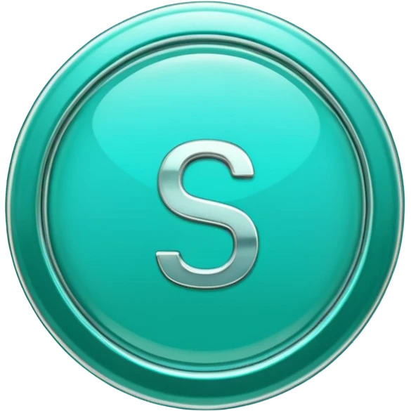 Create a custom emoji badge featuring a stylized, glossy letter “S”. Use the Platinum rank style from League of Legends: teal-green metallics, reflective surfaces, and a futuristic elegant frame. Vibrant and high readability.
 emoji
