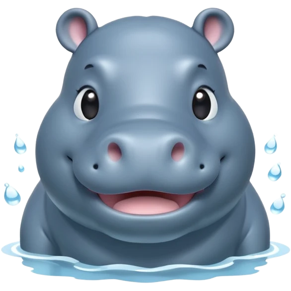 A 3D cartoon hippopotamus half-submerged in water, smiling gently, soft lighting, rounded body and glossy texture, cute Memoji-style look. emoji