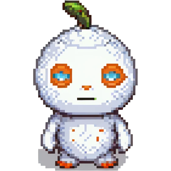 Reddit Snoo mascot, pixel art style, white body, orange eyes, small and cute emoji