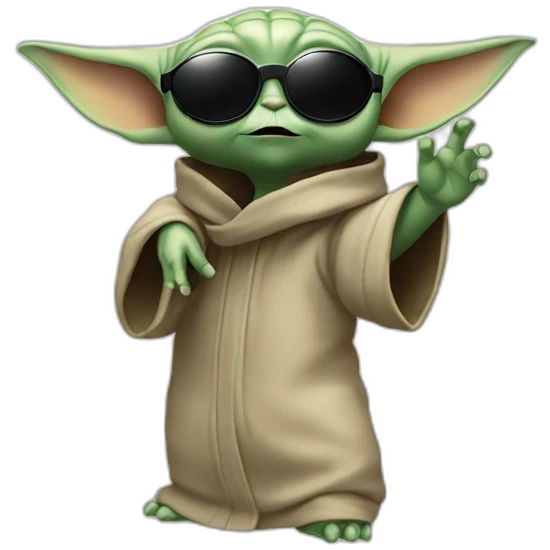 baby yoda with sunglasses raving hand in air emoji