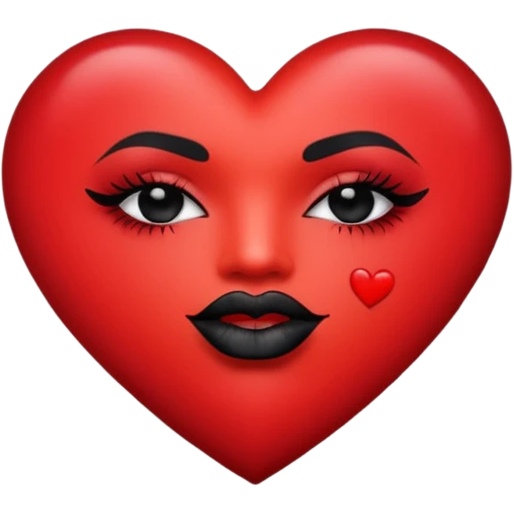 A solid red gradient heart, with three black lipstick kiss marks of different angles printed on it, retro matte texture, high contrast, clean edges, sticker style, romantic and sexy vibe, minimalist 2D illustration, no background
 emoji