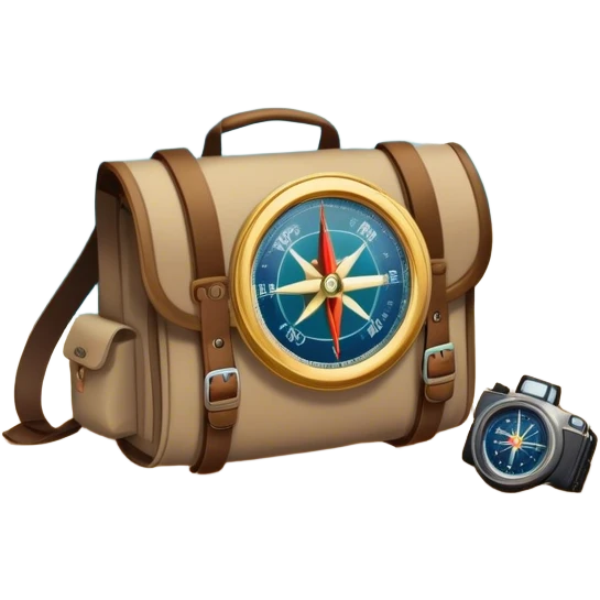 Icon for Expeditions: a compass, a map, a backpack and a rugged expedition jeep, set against a backdrop of snowy mountains, sand dunes and tropical islands. The icon should capture the spirit of adventure and exploration in diverse landscapes. Transparent background. emoji