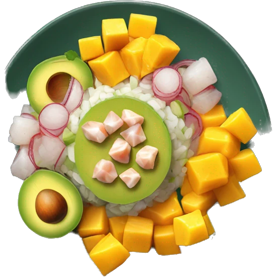 ceviche in a plate with mango and avocado dice emoji