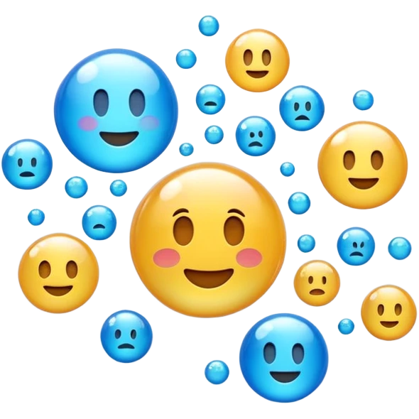 3D iPhone style emoji of free-floating bubbles, scattered randomly in the air, translucent and shiny, various sizes, not contained in any circle, isolated on white background, soft shadows, high detail, NO FACE emoji