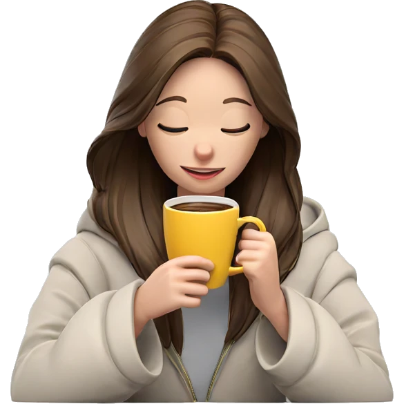 smiling girl with mug emoji