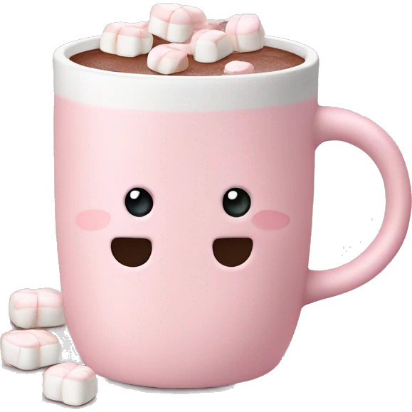 Light Pink mug of hot chocolate with marshmallows  emoji