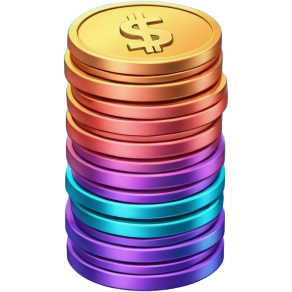 Stack of coins in gradient of turquoise, blue, pink, purple, and coral color emoji
